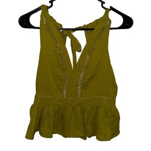 Milk & Honey Chartreuse Green Crochet Trim Peplum Halter Top Medium 32998T